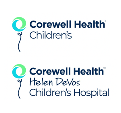Logos for Corewell Health Children's and Corewell Health Helen DeVos Children's Hospital