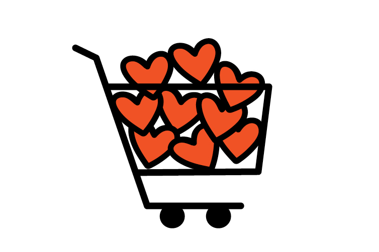 shopping cart filled with hearts