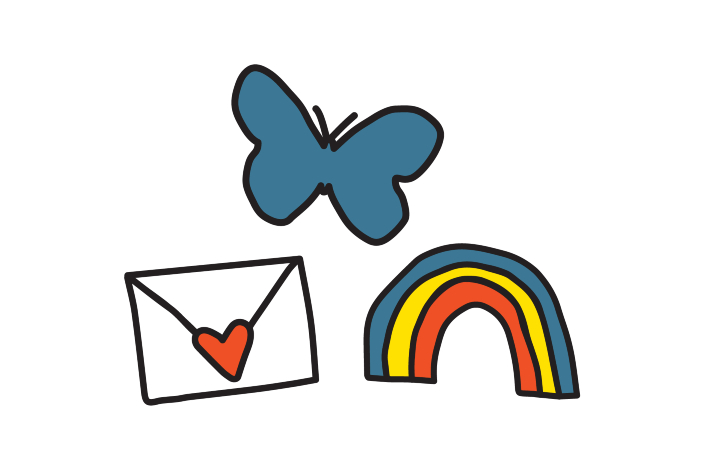 On Our Sleeves butterfly, envelope and rainbow