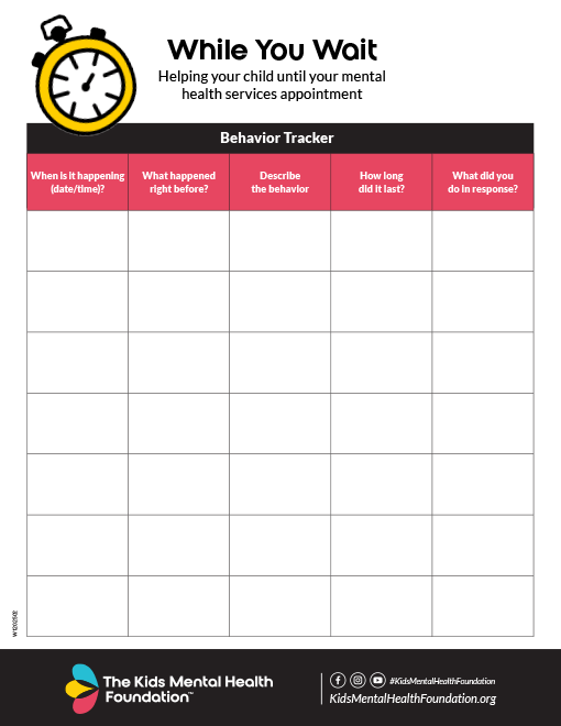 Kids Mental Health Foundation Behavior Tracker