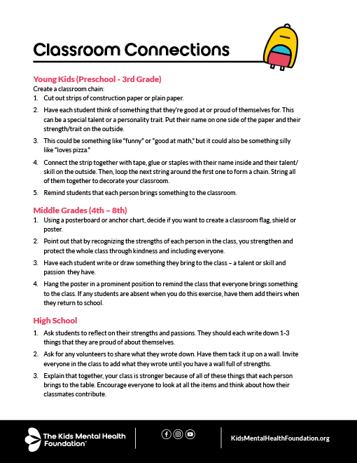 Printable classroom SEL activity guide with community-building lesson plans for preschool through high school.