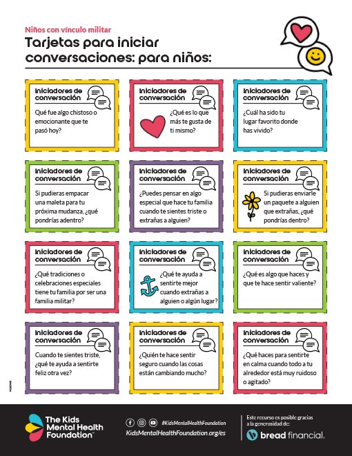Tarjetas para iniciar conversaciones para niños: