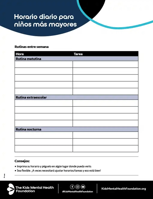 Horario diario para  niños más mayores