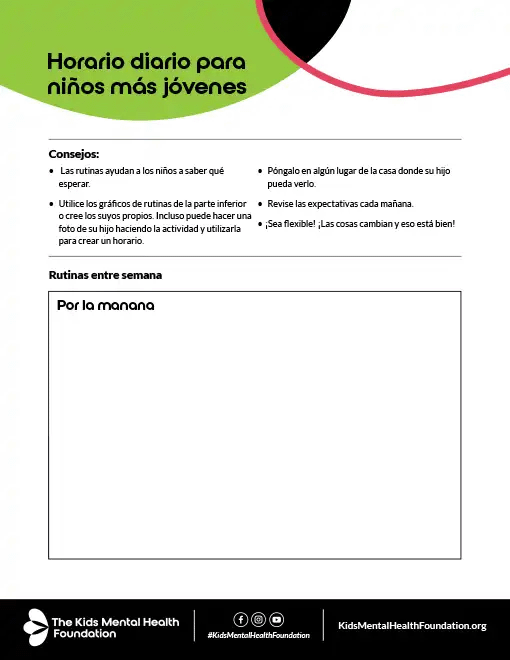 Horario diario para  niños más jóvenes